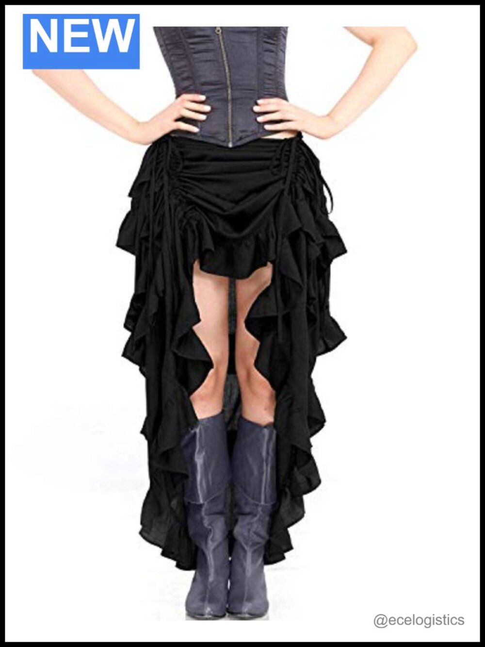 Women's Steampunk Victorian Cosplay High-Low Skirt Rayon Ruffled Costume